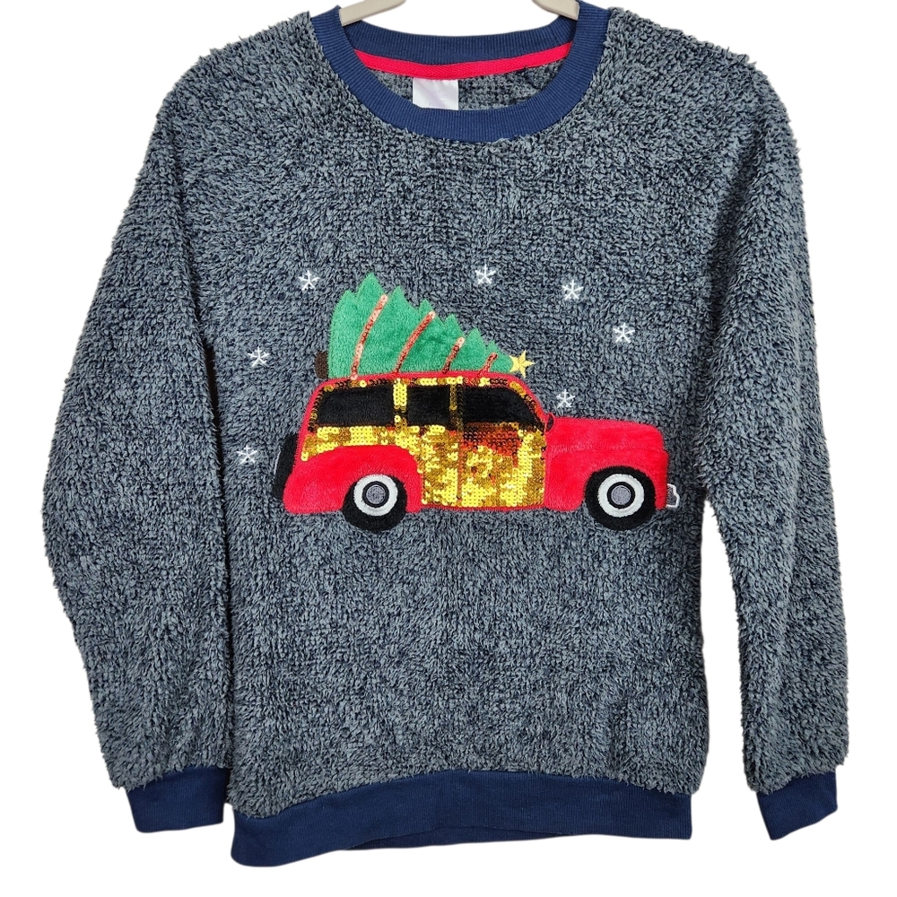 Secret Treasures Christmas Sweater Fuzzy Plush Car Scene Womens Size XS